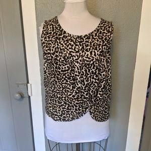 Cabi Knotty Tank, leopard print, size medium, asymmetrical "knotted" hem